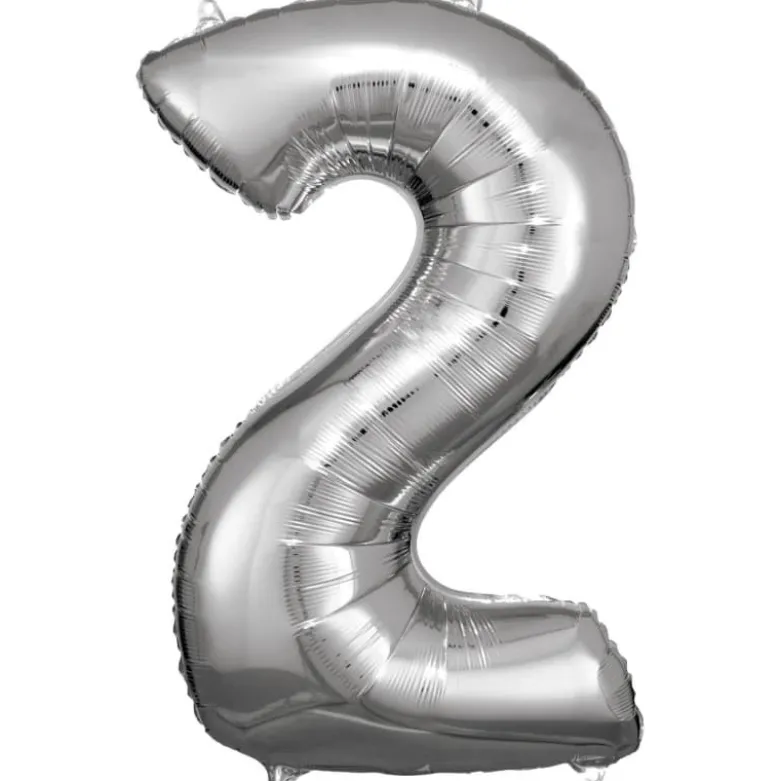 Stor Sølv Folie Tal Ballon (88cm.) - 2 Tal