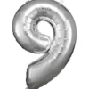 Stor Sølv Folie Tal Ballon (88cm.) - 9 Tal