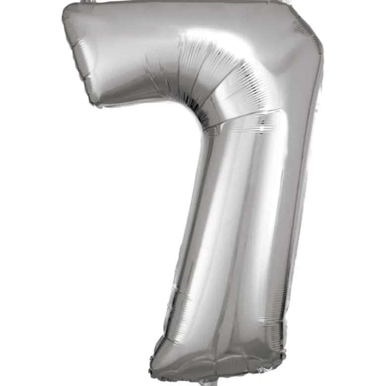 Stor Sølv Folie Tal Ballon (88cm.) - 7 Tal