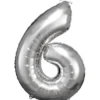 Stor Sølv Folie Tal Ballon (88cm.) - 6 Tal