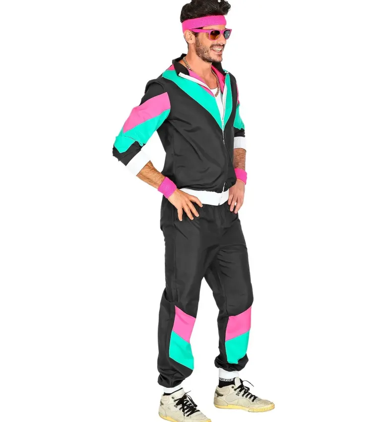 80's Tracksuit - Sort m/Turkis & Pink