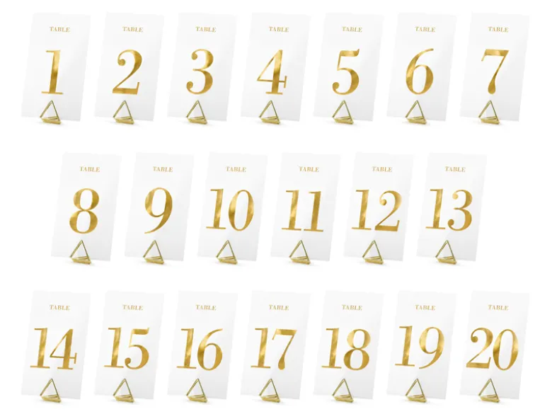 Transparente Bordnumre med Guld Skrift, 1-20