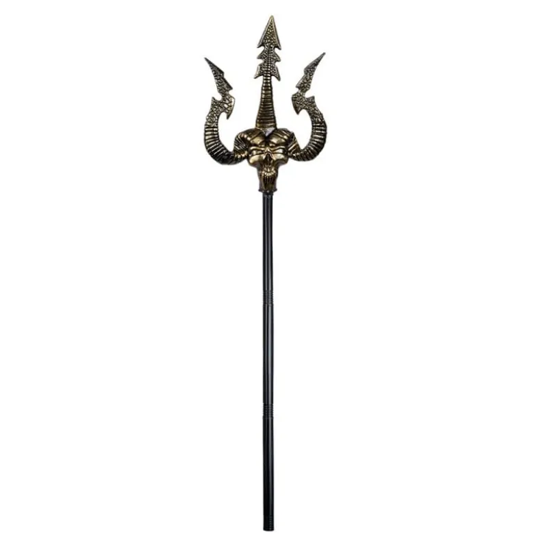 Trefork m/Stort Guld Dæmon Hoved, 117 cm