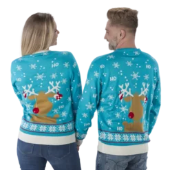 Turkis "Ho Ho Ho!" Julesweater m/Rensdyr Print