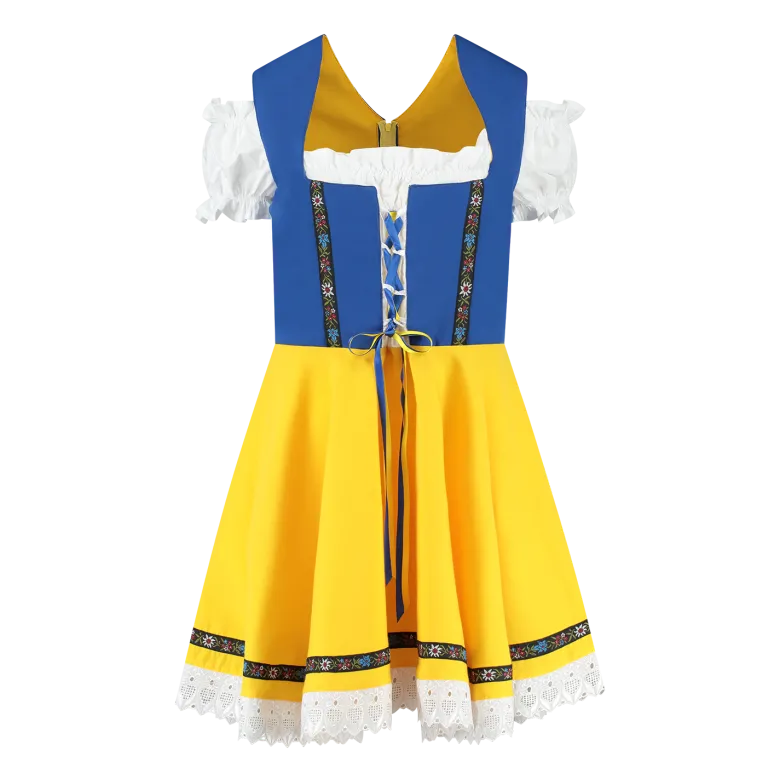 Tyrolerkjole Blå & Gul - Dirndl I Bomuldsmix