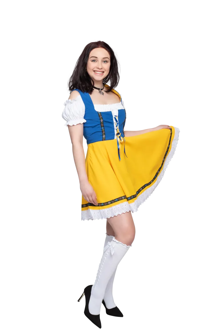 Tyrolerkjole Blå & Gul - Dirndl I Bomuldsmix
