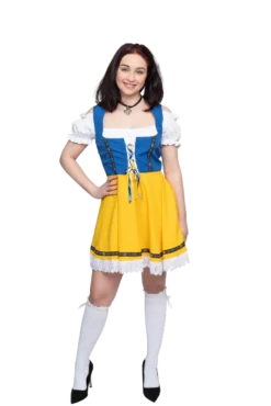 Tyrolerkjole Blå & Gul - Dirndl I Bomuldsmix