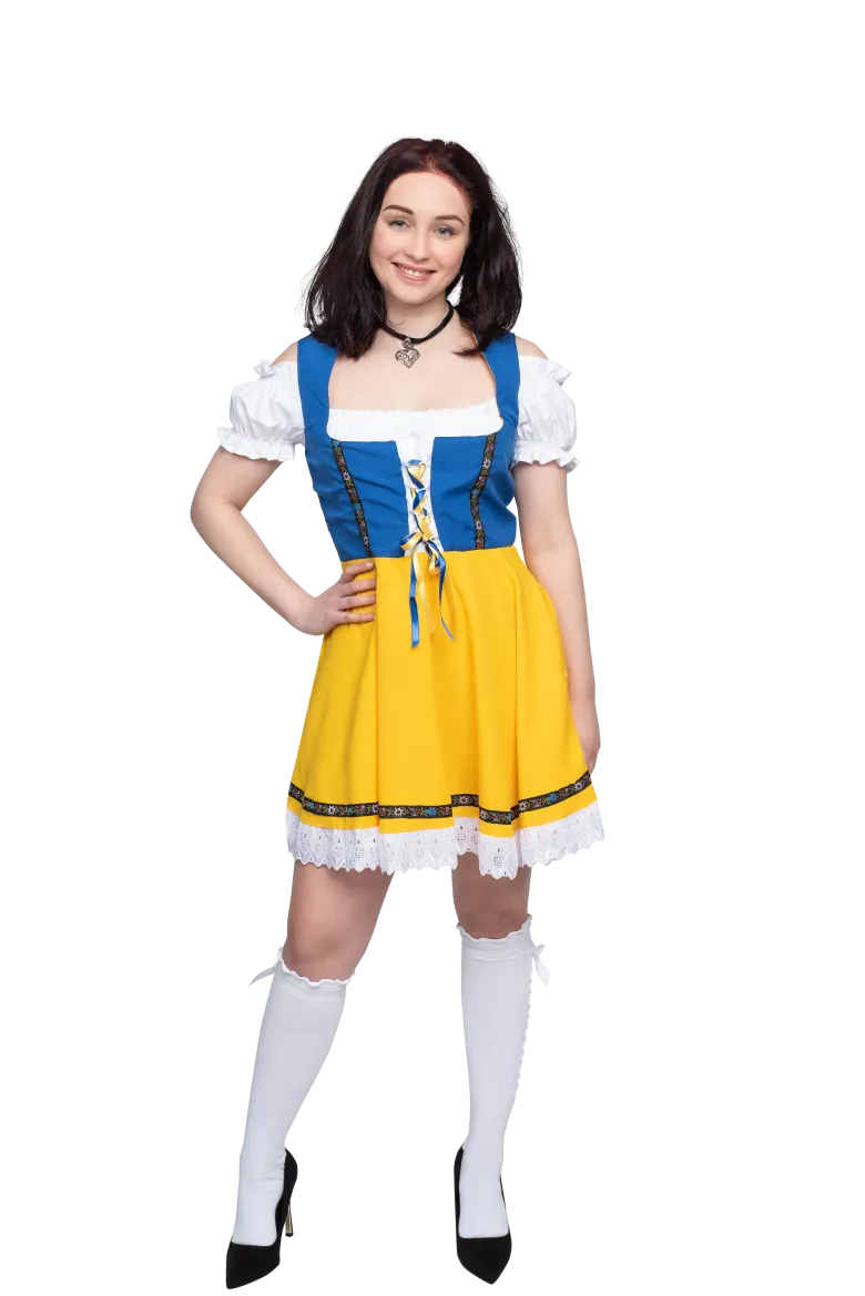 Tyrolerkjole Blå & Gul - Dirndl I Bomuldsmix