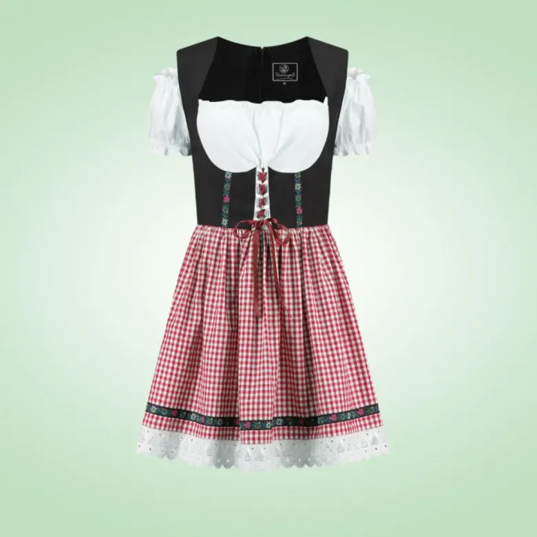 Tyrolerkjole m/Røde Tern, Dirndl i Bomuldsmix