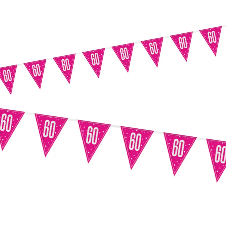 Vimpelguirlande - Pink Glitz Fødselsdag, 60 År